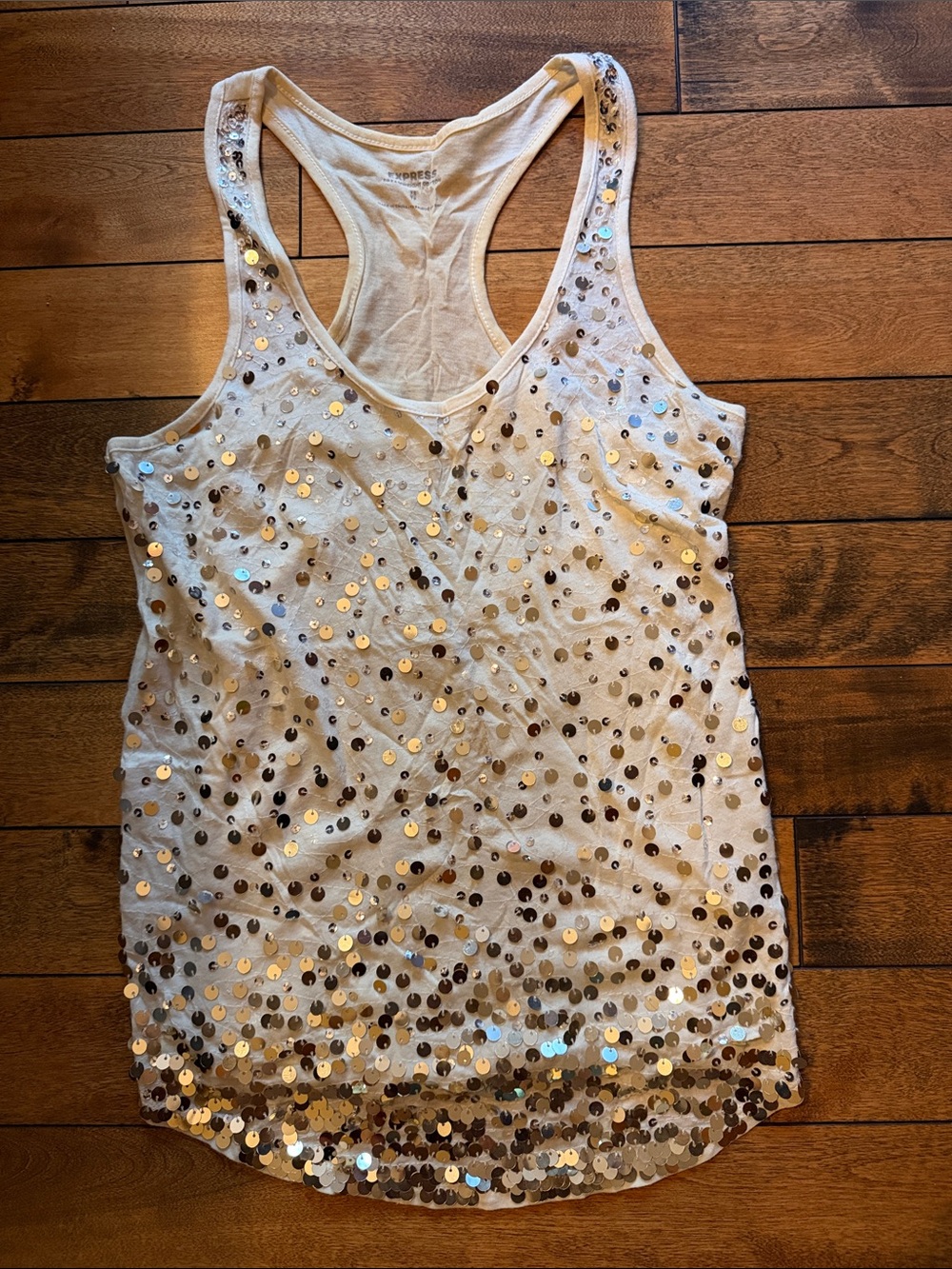 Sequin Racerback Tank Top - Off White with Gold Sequins